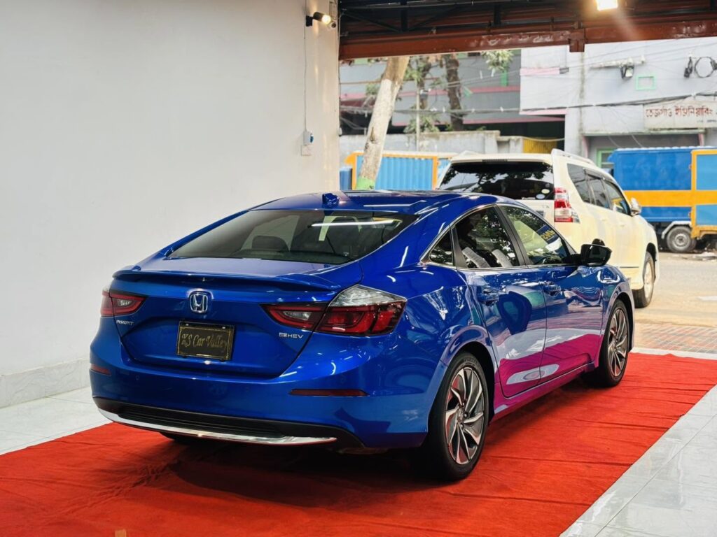 Rear view of a blue Honda Insight, Reconditioned Car For Sale in Dhaka