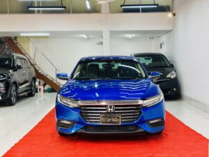 Front view of a blue Honda Insight, Reconditioned Car For Sale in Dhaka